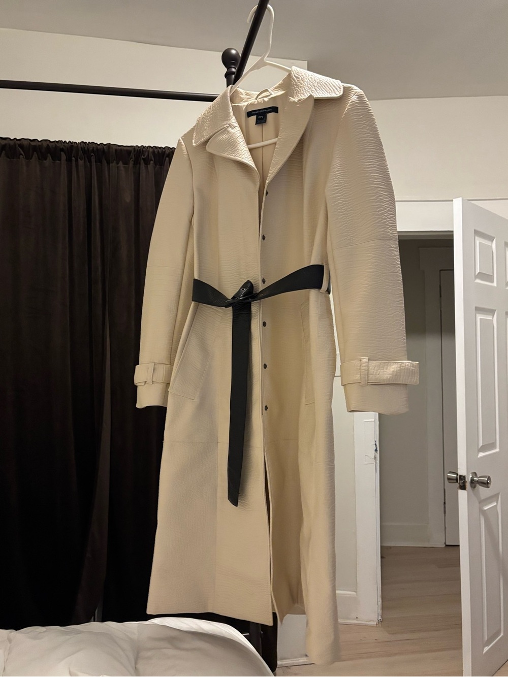 French Connection Cream Trench Coat with Black Belt